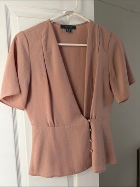 Dusty Rose Short Sleeve Wrap Blouse
